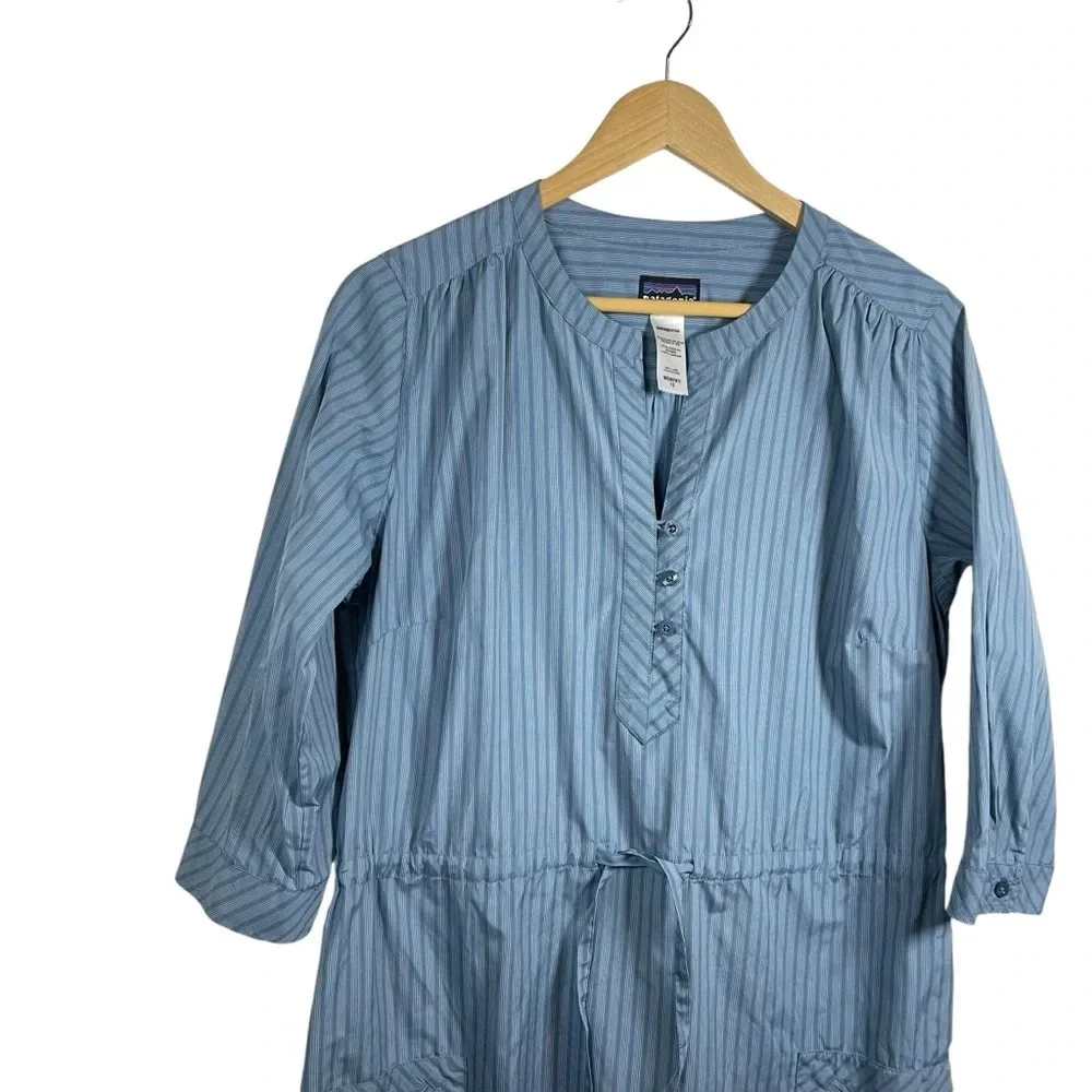 NWOT Patagonia Sun Shelter Tunic Dress in Storm Blue Stripe Size 12